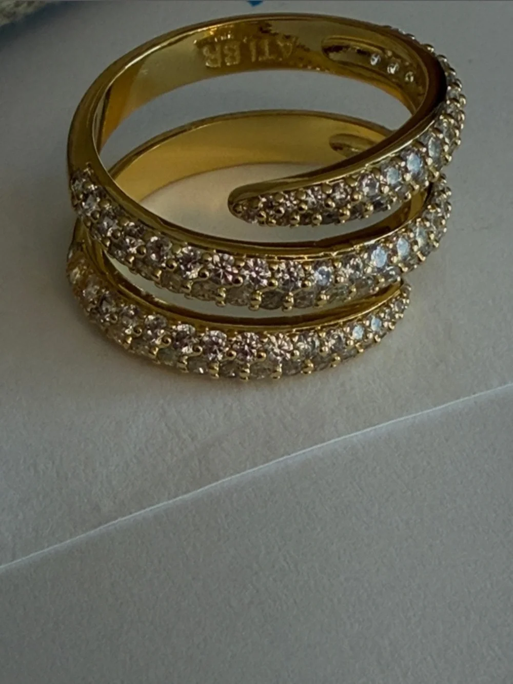 Gold plated Triple Row Pavé Crystal Open Ring - Women Jewelry size 9. New!